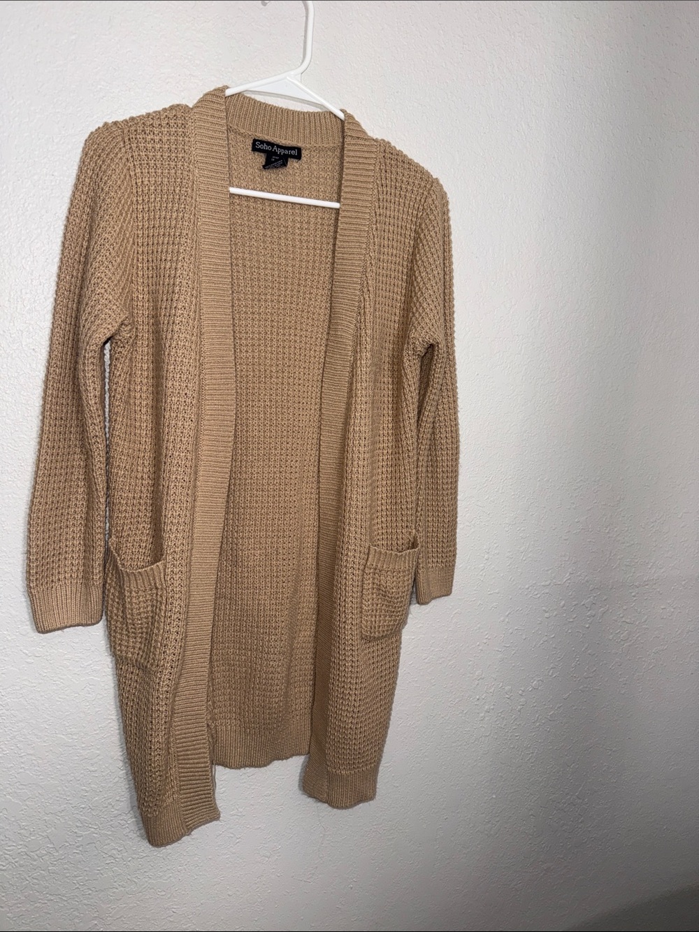 Soho Apparel Camel Open-Front Waffle Knit Cardigan